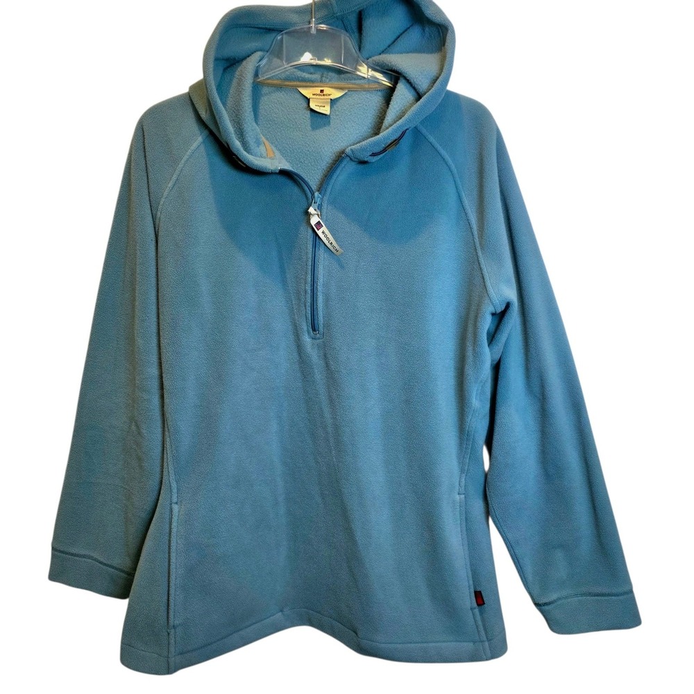 VTG Woolrich Fleece 1/4 Zip Pullover Hoodie Jacket Top Sz Large‎ Teal Blue